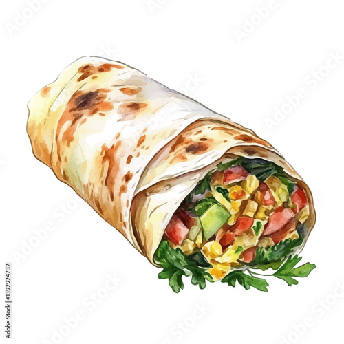 Shawarma, watercolor illustration, isolated on a white background.

