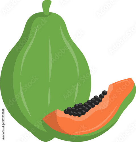 Vibrant Green Papaya with Ripe Orange Slice and Black Seeds