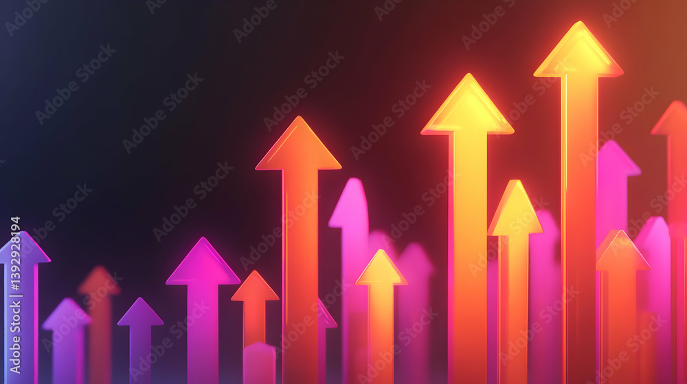 Vibrant Colorful Arrows Pointing Upwards on a Dark Background with a Gradient Effect Vibrant Colorful Arrows Pointing Upwards on a Dark Background with a Gradient Effect