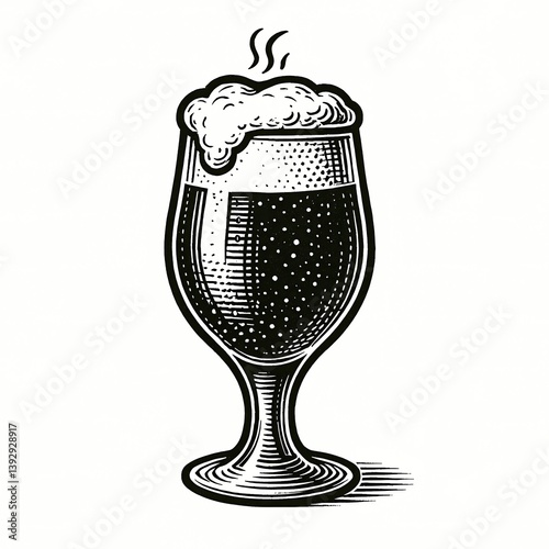 Vintage illustration of foamy beer in tulip glass