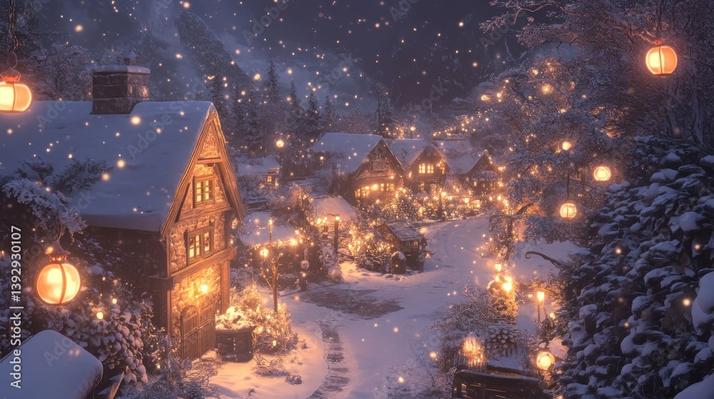 A village covered in a thick blanket of snow, glowing lanterns lighting up the evening --ar 16:9 --v 6.1 Job ID: e16ff413-7c4a-4dc1-8189-ded8b4634c9c A village covered in a thick blanket of snow, glowing lanterns lighting up the evening --ar 16:9 --v 6.1 Job ID: e16ff413-7c4a-4dc1-8189-ded8b4634c9c