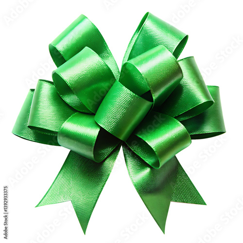 Cute green bow from top view isolated on white background, perfect for wrapping, decor, or festive design.