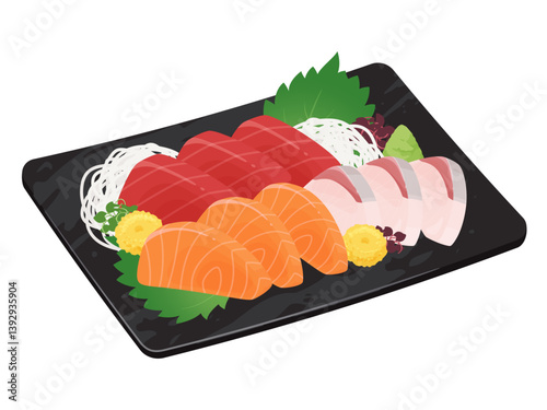 お皿に盛り付けた刺身盛り合わせのイラスト