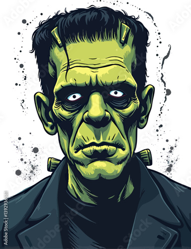 a man in a suit with a green face