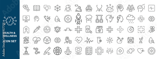 Set of  Medical and Healthcare web icons in line style. Medicine, check up, doctor, dentistry, pharmacy, lab, scientific discovery, collection. Vector illustration.