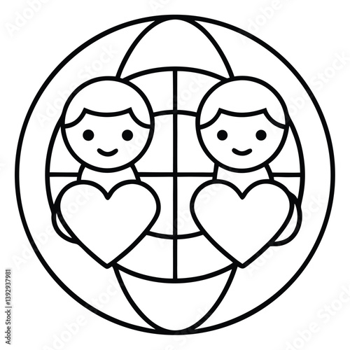 A cartoon vector illustration shows a loving couple with a red heart symbol, perfect for Valentine's Day romance design