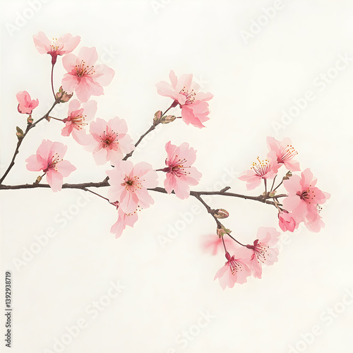 Wallpaper Mural Delicate Pink Cherry Blossom Branch Against a Soft White Background Torontodigital.ca