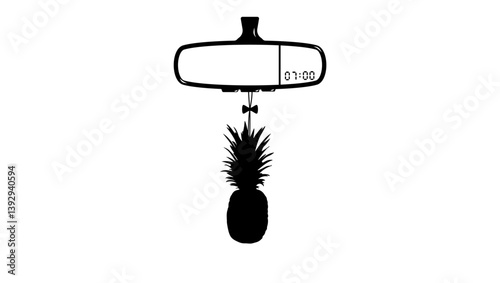 Pineapple car air freshener, black isolated silhouette