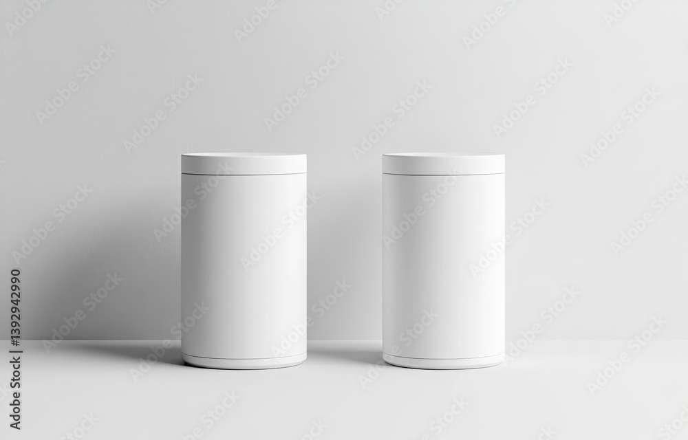 white cylindrical pedestal podiums, minimalistic background, 3D illustration, simple shapes, white color, white background, mockup template white cylindrical pedestal podiums, minimalistic background, 3D illustration, simple shapes, white color, white background, mockup template
