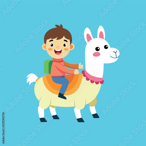 cute smiling Boy Riding a Llama vector illustration