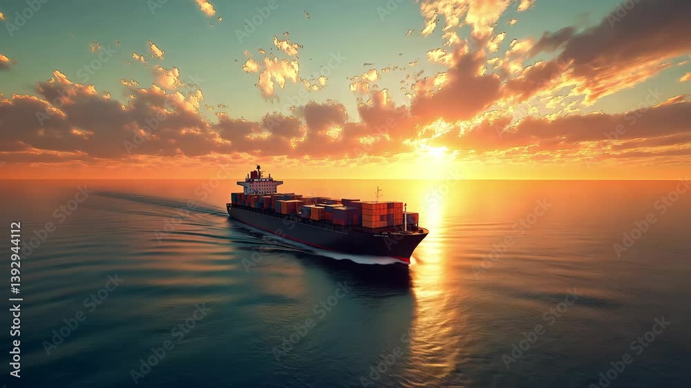 A large cargo container ship across a tranquil sea on sunny day, forwarding service logistics and transportation shipping	