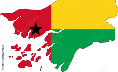 Guinea-Bissau flag on the map illustration vector with transparent. Flag of Guinea-Bissau with Black Star and Vibrant Colors on Microsoft Map