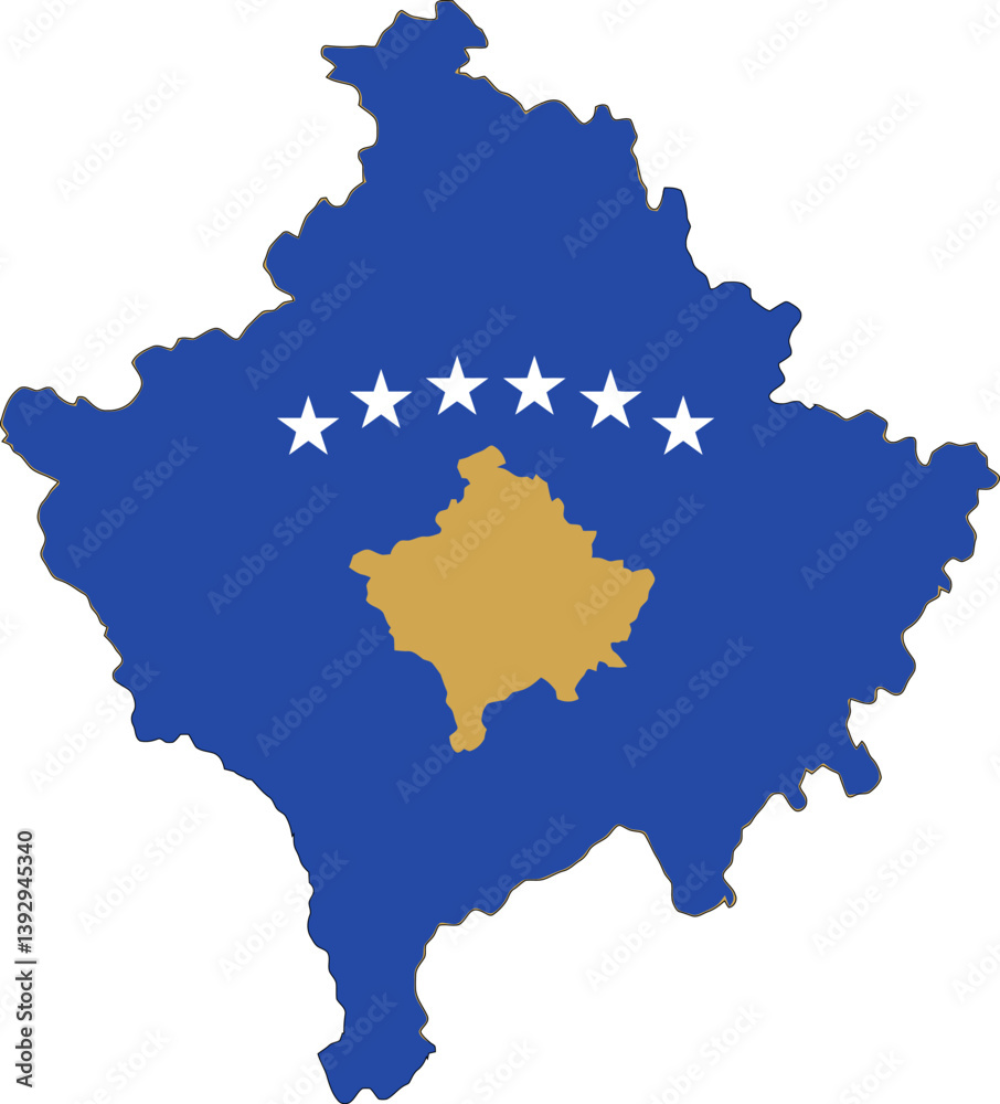 Obraz premium Kosovo flag on the map illustration vector with transparent. Flag-Inspired Map of Kosovo with Blue Background and Yellow Silhouette