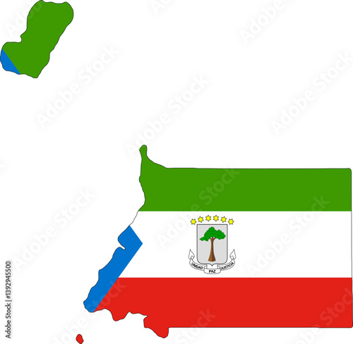 Equatorial Guinea flag on the map illustration vector with transparent. Equatorial Guinea Map with National Flag and Coastlines Highlighted