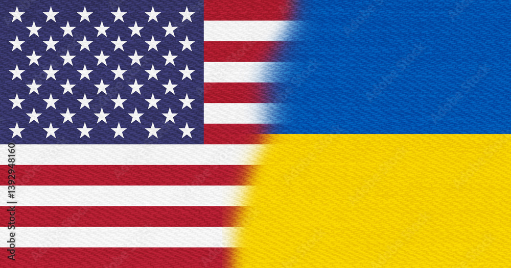 USA flag stars and stripes and Ukraine flag background