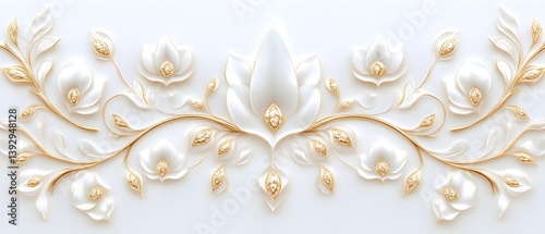 A white flower design with gold accents