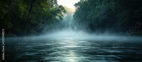 Misty River Through Trees