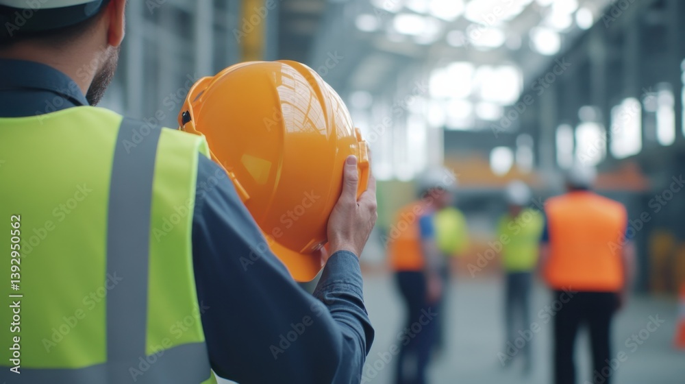 A site supervisor inspecting safety gear on workers. Featuring diligence and responsibility A site supervisor inspecting safety gear on workers. Featuring diligence and responsibility