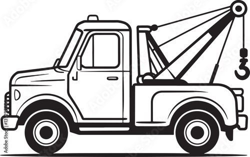 Tow truck line art vector illustration isolated On Transparent Background