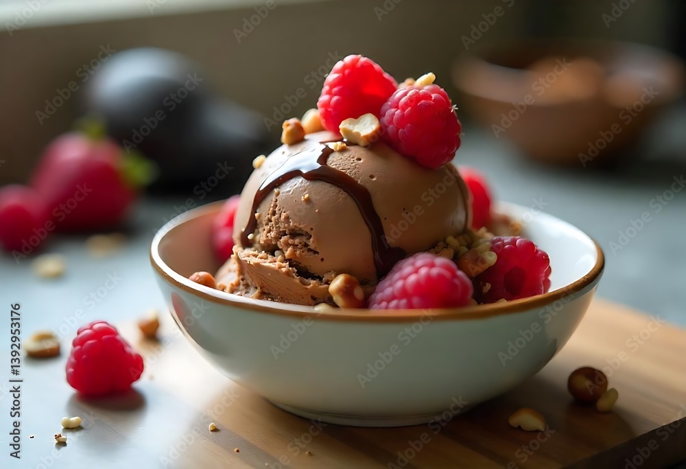 Vegan Ice Cream Sundae | Scoops of dairy-free ice cream topped with fresh berries, nuts, and chocolate drizzle. Vegan Ice Cream Sundae | Scoops of dairy-free ice cream topped with fresh berries, nuts, and chocolate drizzle.