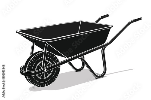 Black And White Wheelbarrow Isolated On A White Background Vector Illustration