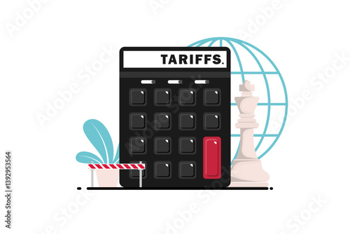 Calculator and chess, Global trade strategy and economic impact of tariff calculations, Vector illustration.