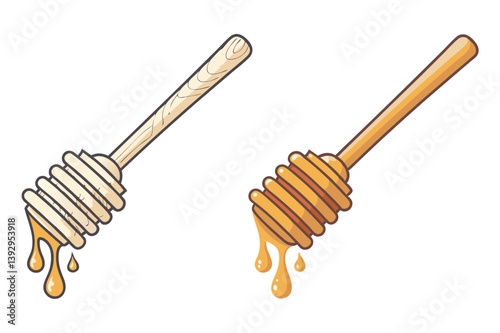 Two Honey Dippers Cartoon Style With Dripping Honey Isolated On White