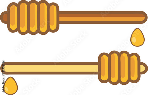 Two Honey Dippers With Droplets Cartoon Style On Black Background
