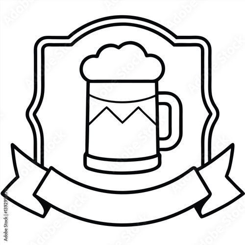 Hand-drawn vector art shows a beer mug, an illustration of the cold, foamy beverage in a glass cup, perfect as a pub or bar icon