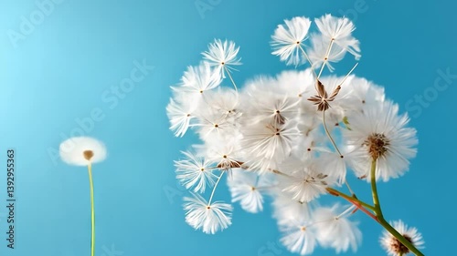 Delicate white flowers against a serene blue background, capturing nature's beauty
