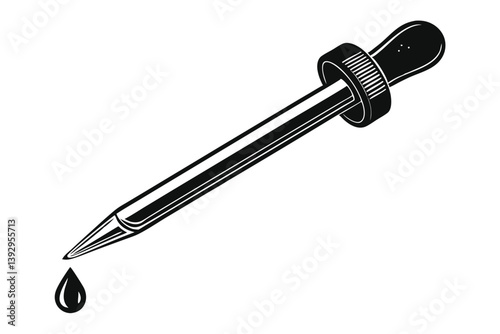Black And White Illustration Of Dropper Tool With Drop Falling Down