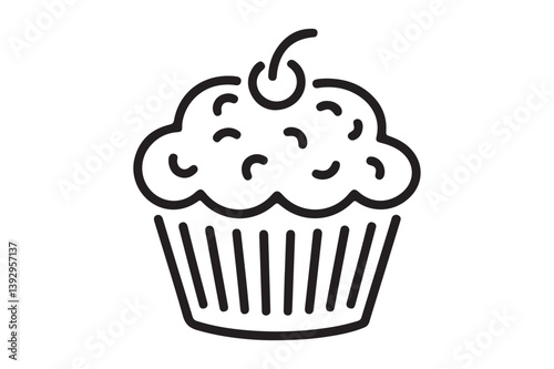 Single Cupcake Line Art Icon Minimal Black Outline Dessert Vector