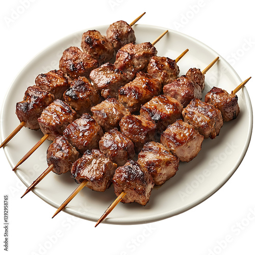 Delicious grilled meat skewers on a white plate food isolated on transparent  background png