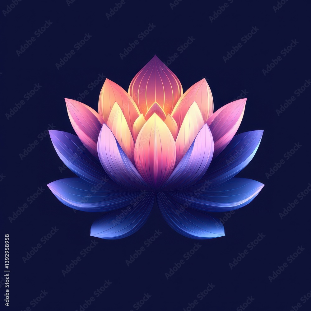 Brightly Colored Lotus Flower with Gradient Petals and a Dark Background Brightly Colored Lotus Flower with Gradient Petals and a Dark Background