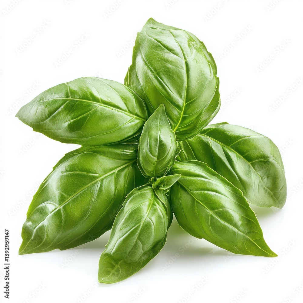 Fresh basil leaves in star pattern isolated on white background
Fresh basil leaves in star pattern isolated on white background