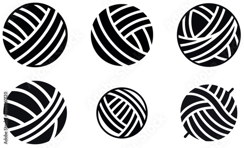 Simple Black and White Yarn Ball Icons
