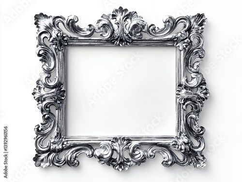 Ornate Silver Picture Frame On White Background