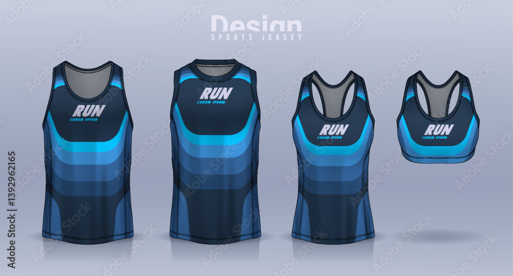 Obraz premium Sleeveless shirt sport design template, jersey mockup for Men's and Women's, Running singlet, basketball Tank top.