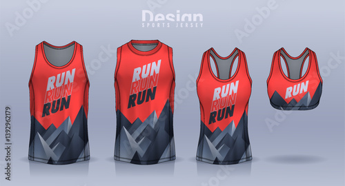 Sleeveless shirt sport design template, jersey mockup for Men's and Women's, Running singlet, basketball Tank top.