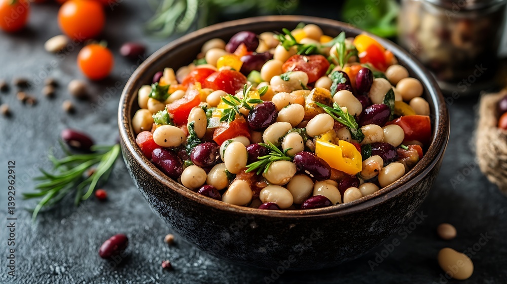 A Delicious Salad Featuring Various Beans Tomatoes and Vegetables A Delicious Salad Featuring Various Beans Tomatoes and Vegetables