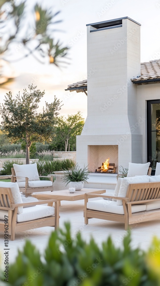 Fototapeta premium Outdoor patio fireplace sunset seating