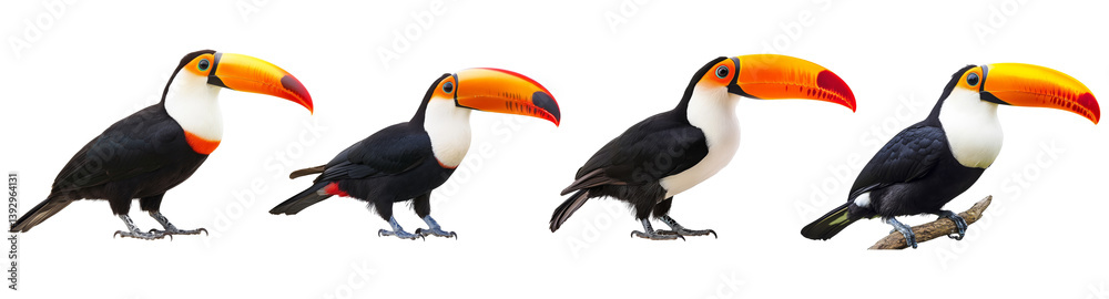 Fototapeta premium Group of toucans standing and perching beaks isolated on transparent background