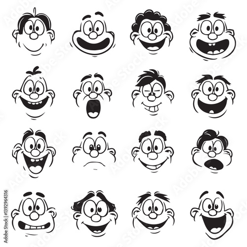 set of funny faces, funny cartoon faces vector set.