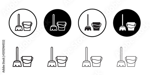 besom with stick and pail icon vector logo set collection for web app ui
