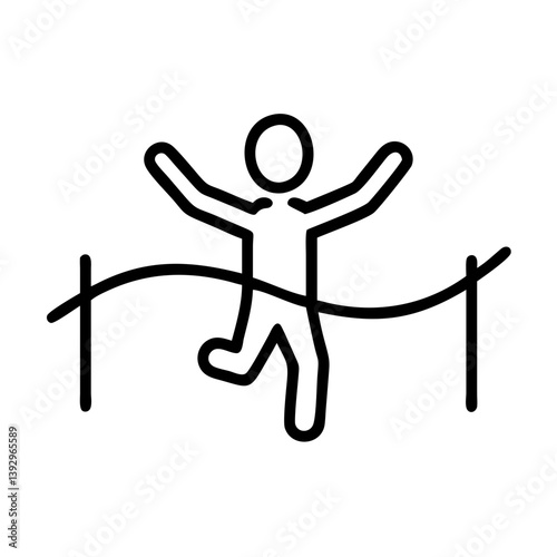 Marathon finish line crossing with celebratory pose