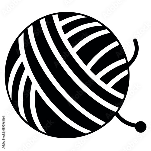 A collection of six stylized, black and white yarn balls.