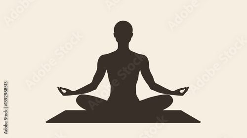 Person sitting in meditation on yoga mat in minimal abstract style

