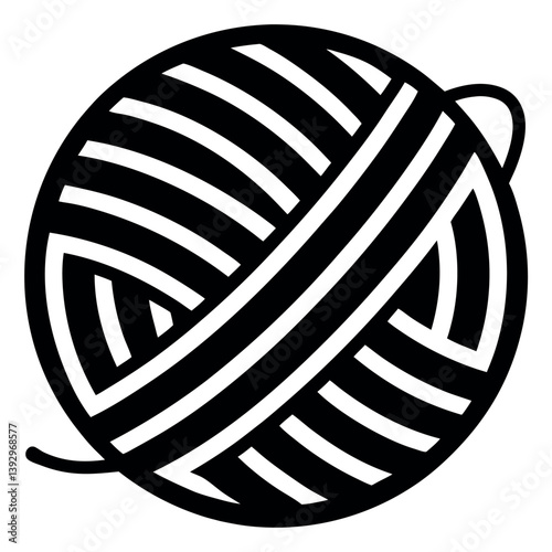 A collection of six stylized, black and white yarn balls.