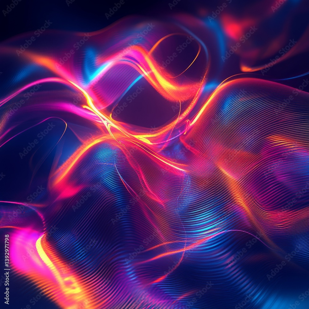 Obraz premium abstract art featuring digital ripples with liquid neon reflections isolated on a minimalistic background , undulating ripples with reflective neon edges 