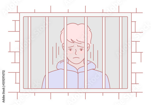 The artwork shows a young person behind prison bars, appearing melancholic and symbolizing deep isolation